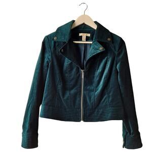 Chico's Green Velvet Blazer Womens Size 0 Long Sleeve Cropped Waist Band